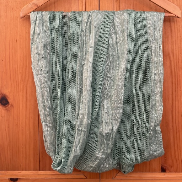 Soft deep mint green infinity scarf with silver metallic highlights, 72”X 28” - Picture 8 of 11
